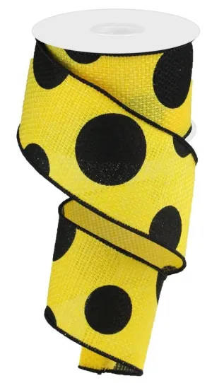 2.5" x 10yd Faux Burlap Giant Dot Ribbon: Yellow/Black