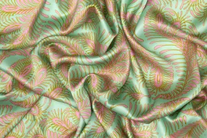 Abstract Italian Silk Charmeuse - Mint Green and Pink