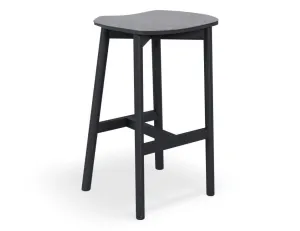 Andi Stool - Black - Backless with Pad - 66cm Seat Height Light Grey Fabric Seat Pad