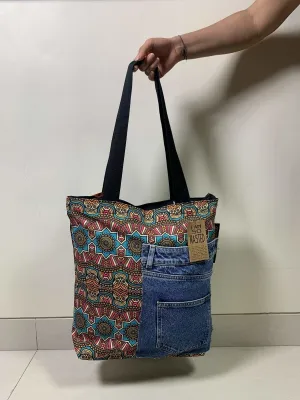 Floral Upcycled Denim Printed Tote