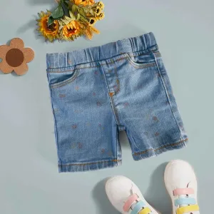 Girl's Floral Printed Denim Shorts