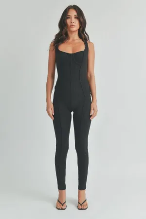 Hot Girl Corset Top Jumpsuit In Black