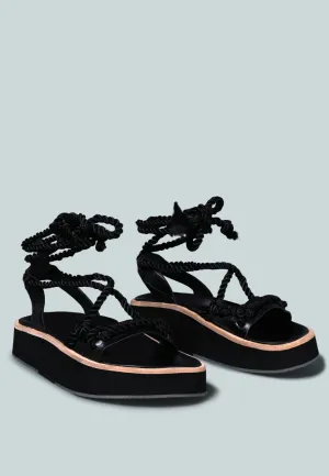 KENDALL Strings Platform Leather Sandal in Black