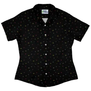 Math Symbols Black Curvy Button Up Shirt