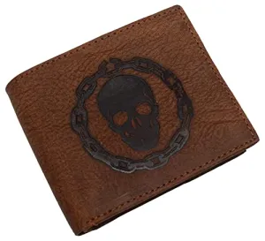 Men's RFID Blocking Genuine Leather Skull Chain Bifold Classic Wallet