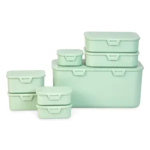 Multi Function Plastic (BPA Free) Storage Boxes With Attached Lids - Mint Green - Set of 8