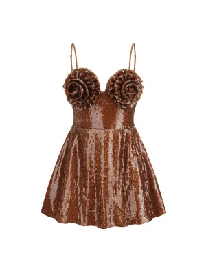 Nellie Sequin Mini Dress in Brown