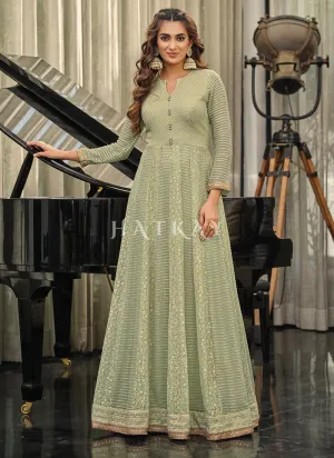 Pale Green Georgette Embroidered Anarkali Suit