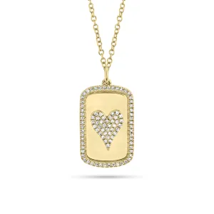 Pave Diamond Heart Dog Tag Necklace