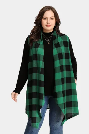 Plaid Stripe Design Long Sleeveless Coat