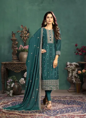 Rama Green Zari Embellished Salwar Kameez Suit