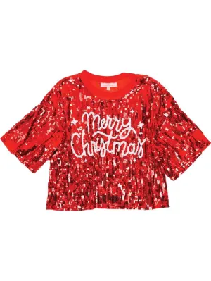 Simply Southern Merry Christmas red sequin top