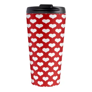 White Hearts Pattern Red Travel Mug