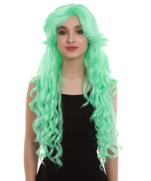 Women's Mint Green Color Curly Long Length Trendy Wig