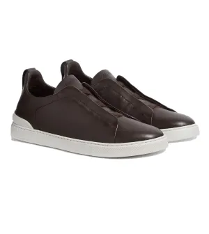 ZEGNA Triple Stitch Low-Top Sneaker Dark Brown