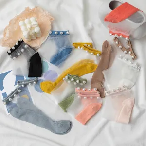 ( 10 Pairs ) Owlkay Pearl Transparent Socks