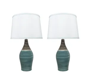 # 40185-12, 27-1/2" High Transitional Ceramic Table Lamp, Brown & Blue and Hardback Empire Shaped Lamp Shade in White, 15-1/2" Wide, 2 Pack