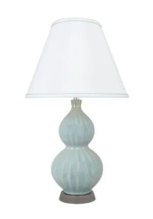 # 40186-11, 25" High Transitional Ceramic Table Lamp, Light Blue and Hardback Empire Shaped Lamp Shade in White, 14" Wide