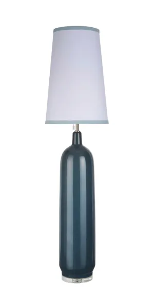 # 45006-2 One Light Ceramic Floor Lamp, Transitional Design in Slate Blue with White Fabric & Blue Trim Lamp Shade, 56" High