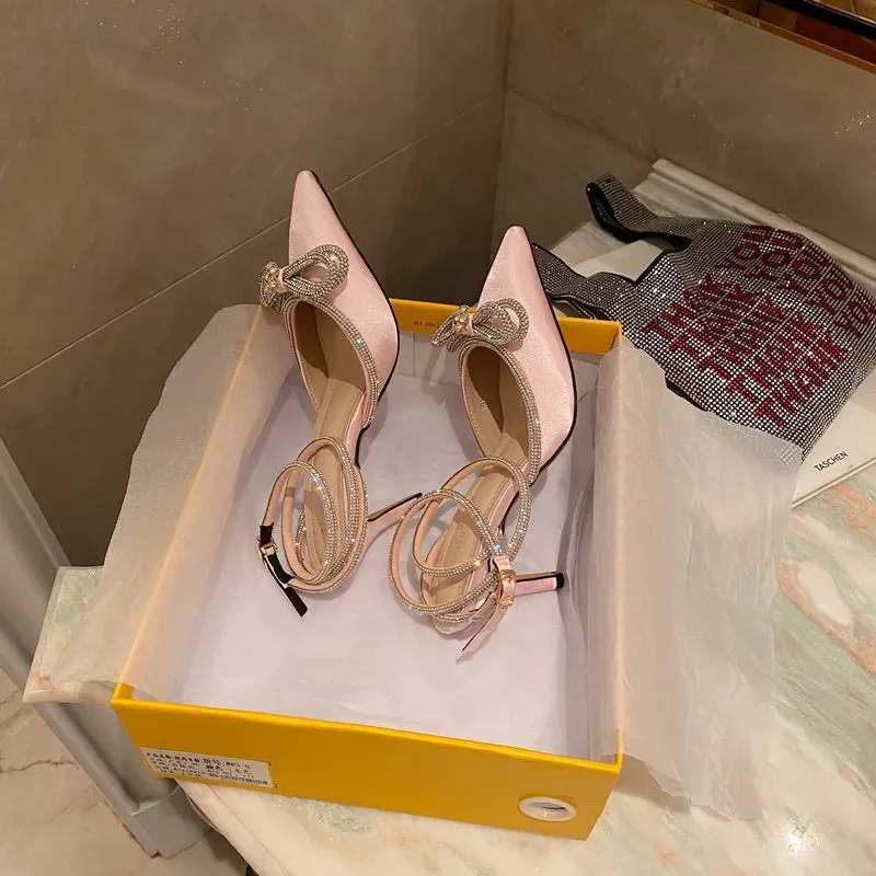 مجموعة اروين ARWEN & AJH GROUP Women Sexy Luxury New Pointed Toe Sandals High Heels Casual Rhinestone Sandals Kitten Heels For Ladies Dress Shoes