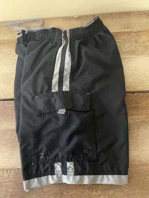 €£ Mens Burnside Swim Trunks Gym Basketball Shorts Black Small Velcro Pockets