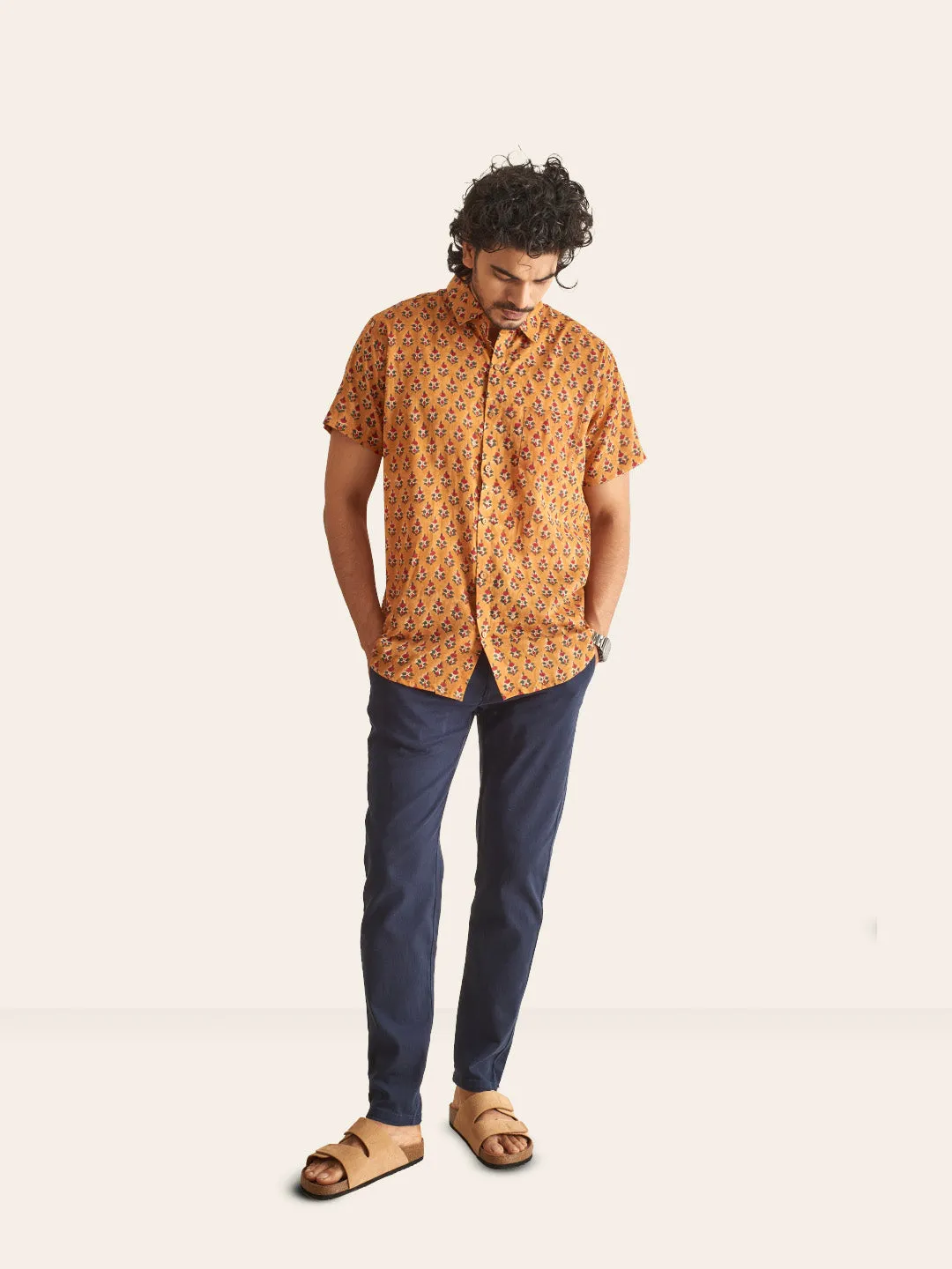 🪶 Rusty Tan Handblock Printed Mulmul Cotton Shirt