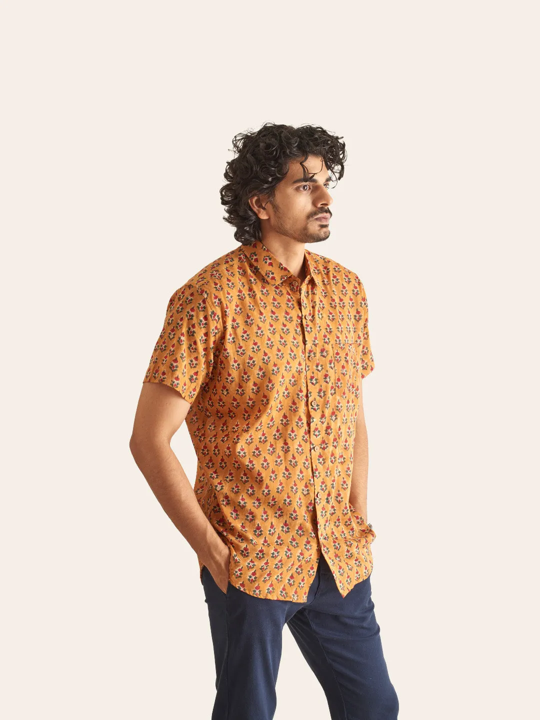 🪶 Rusty Tan Handblock Printed Mulmul Cotton Shirt