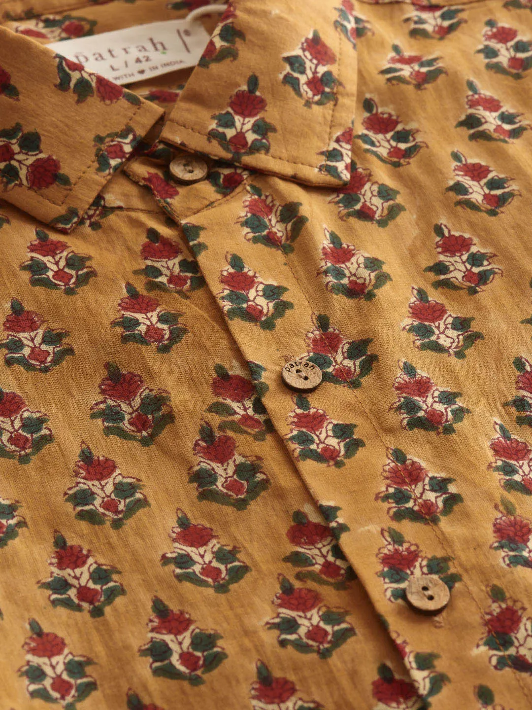 🪶 Rusty Tan Handblock Printed Mulmul Cotton Shirt