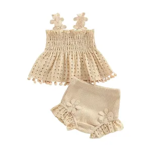 0-18M Baby Girls Ruffle Shorts & Soft Breathable Cotton Tank Top