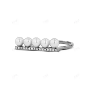 0.05CTW Genuine Diamond and Pearl Bar Ring