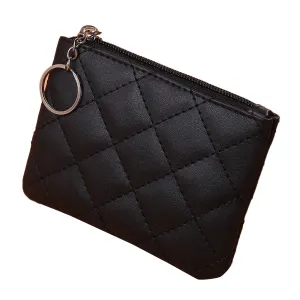 016 Rhombic Grid Stylish Mini Wallet PU Leather Zipper Cards Cash Holder Women Coin Purse Pouch