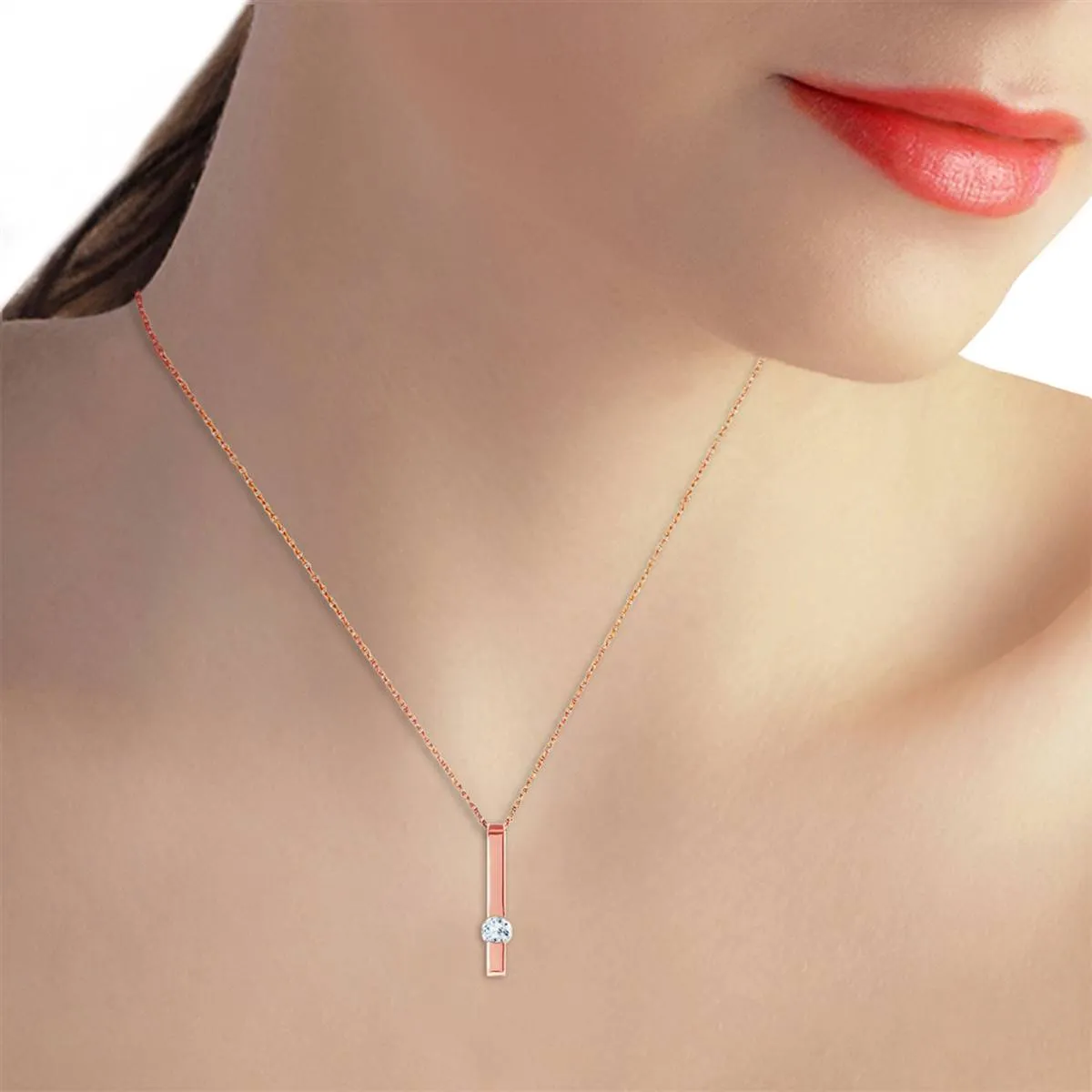 0.25 Carat 14K Solid Rose Gold Bar Aquamarine Necklace