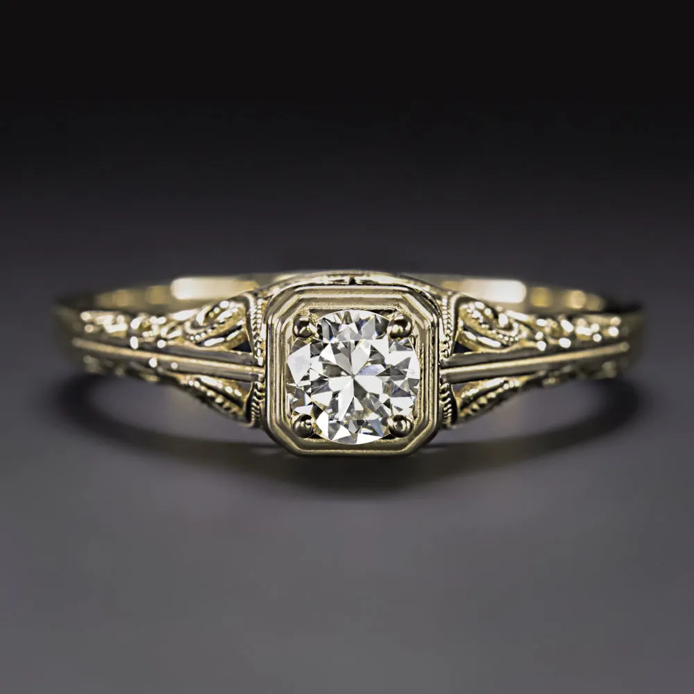 0.30ct OLD EUROPEAN CUT DIAMOND ENGAGEMENT RING VINTAGE STYLE SOLITAIRE 14k GOLD