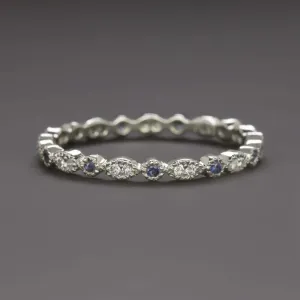 0.31 DIAMOND SAPPHIRE PLATINUM ETERNITY RING WEDDING BAND STACKING VINTAGE STYLE