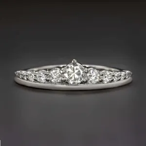 0.45ct NATURAL DIAMOND BAND GRADUATED CROWN STACKING RING 14k WHITE GOLD WEDDING