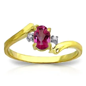 0.46 Carat 14K Solid Yellow Gold Rings Natural Diamond Pink Topaz