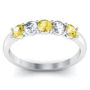 0.50cttw Shared Prong Yellow Sapphire and Diamond Five Stone Ring