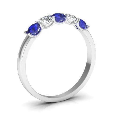 0.50cttw U Prong Blue Sapphire and Diamond Five Stone Band