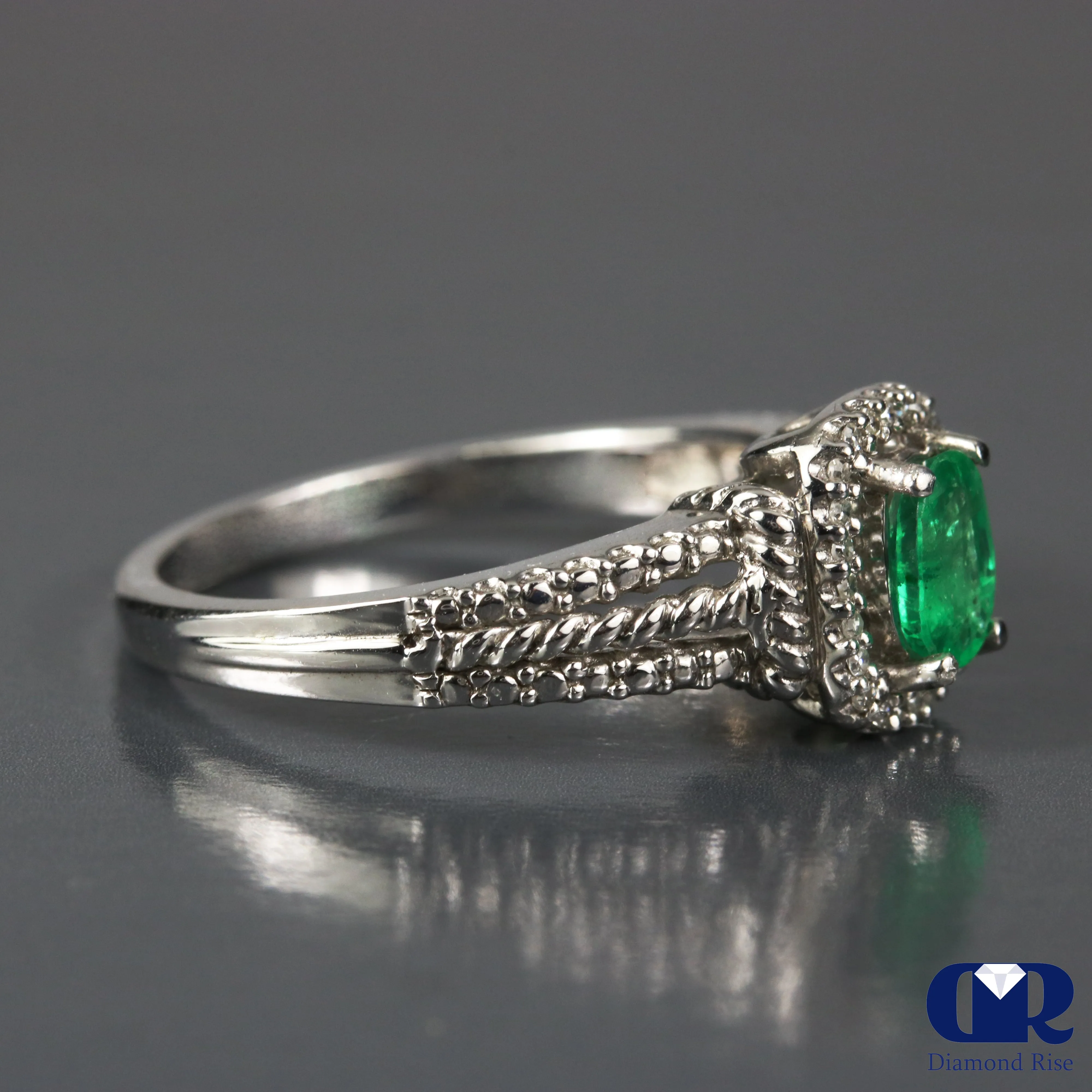 0.75 Carat Natural Emerald Stone Ring 14K White Gold