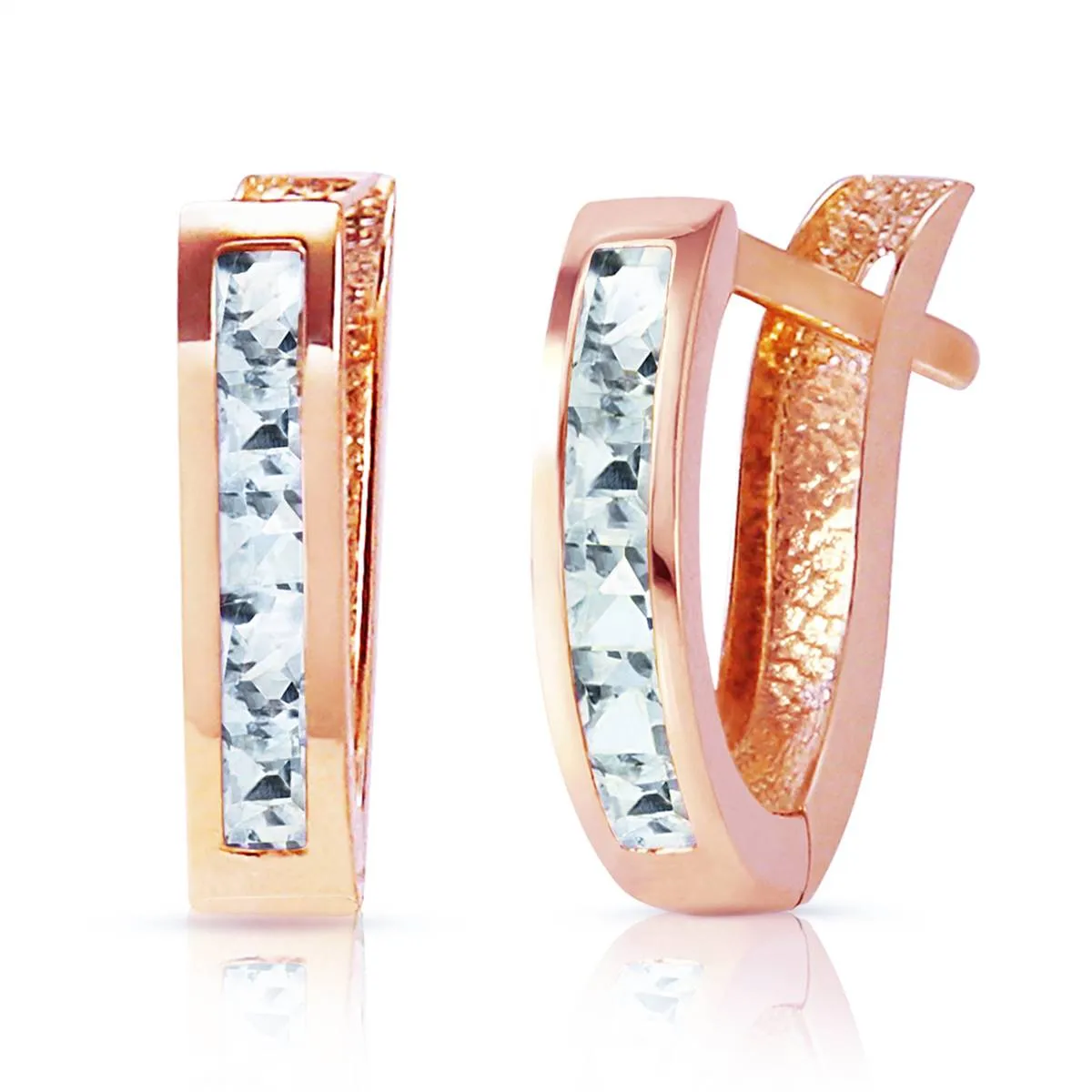 0.85 Carat 14K Solid Rose Gold Oval Huggie Earrings Aquamarine