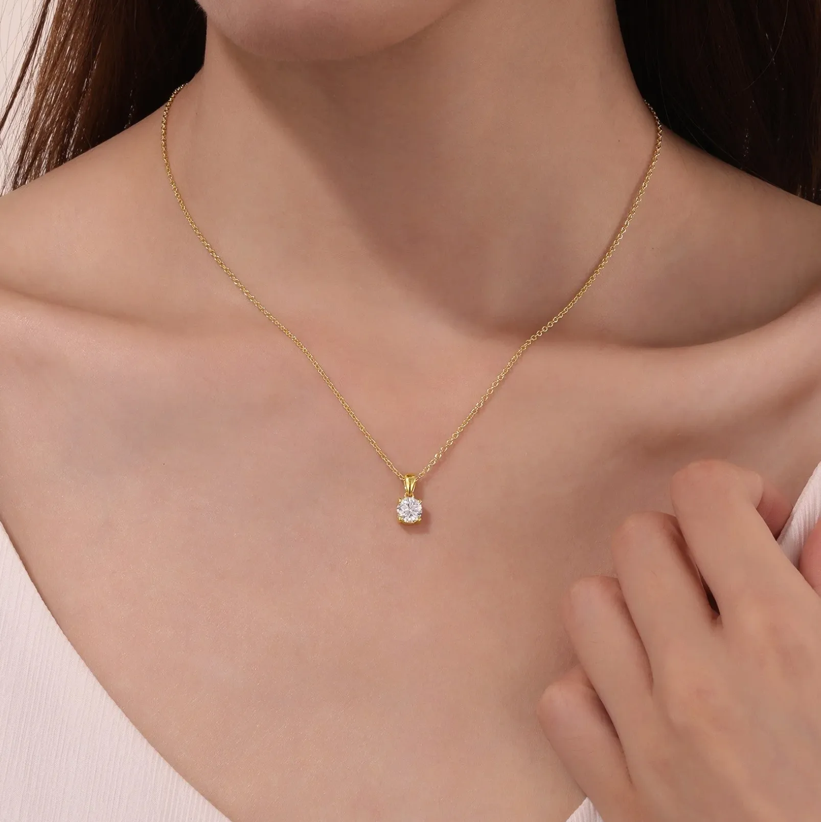 0.85 CTW Gold 4-Prong Solitaire Necklace