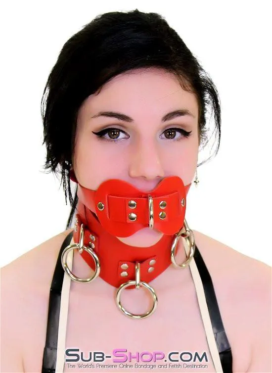 0977A      Intensely Quiet Red Leather Double Mouth Guard Gag