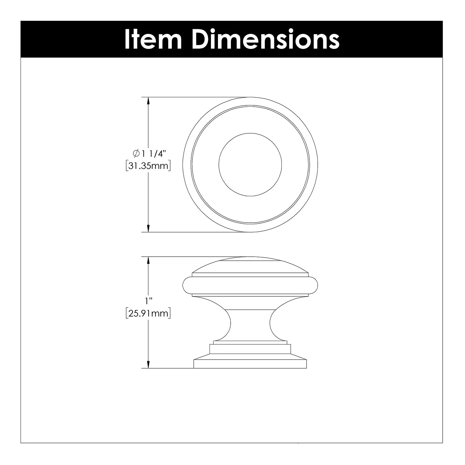 1-1/4 inch (32mm) Williamsburg Cabinet Knob