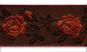 1 1/4" Autumnal Roses Woven Ribbon