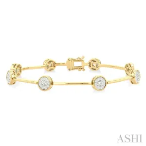 1 1/5 ctw Lovebright Circular and Bar Shape Link Round Cut Diamond Bracelet in 14K Yellow and White Gold