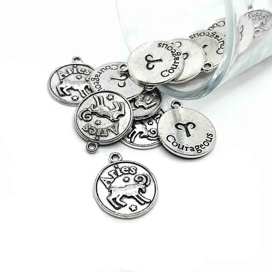 1, 4 or 20 Pieces: Silver Aries Zodiac/Astrology Coin Charms, Double Sided