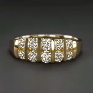 1 CARAT G-H VS DIAMOND COCKTAIL BAND 18k YELLOW GOLD TWO ROW RING CHANNEL SET