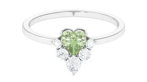 1 CT Heart Shape Green Sapphire Promise Ring with Moissanite