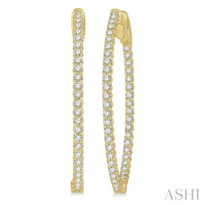 1 ctw Round Cut Diamond In-Out Oval Shape Hoop Earrings in 14K Yellow Gold