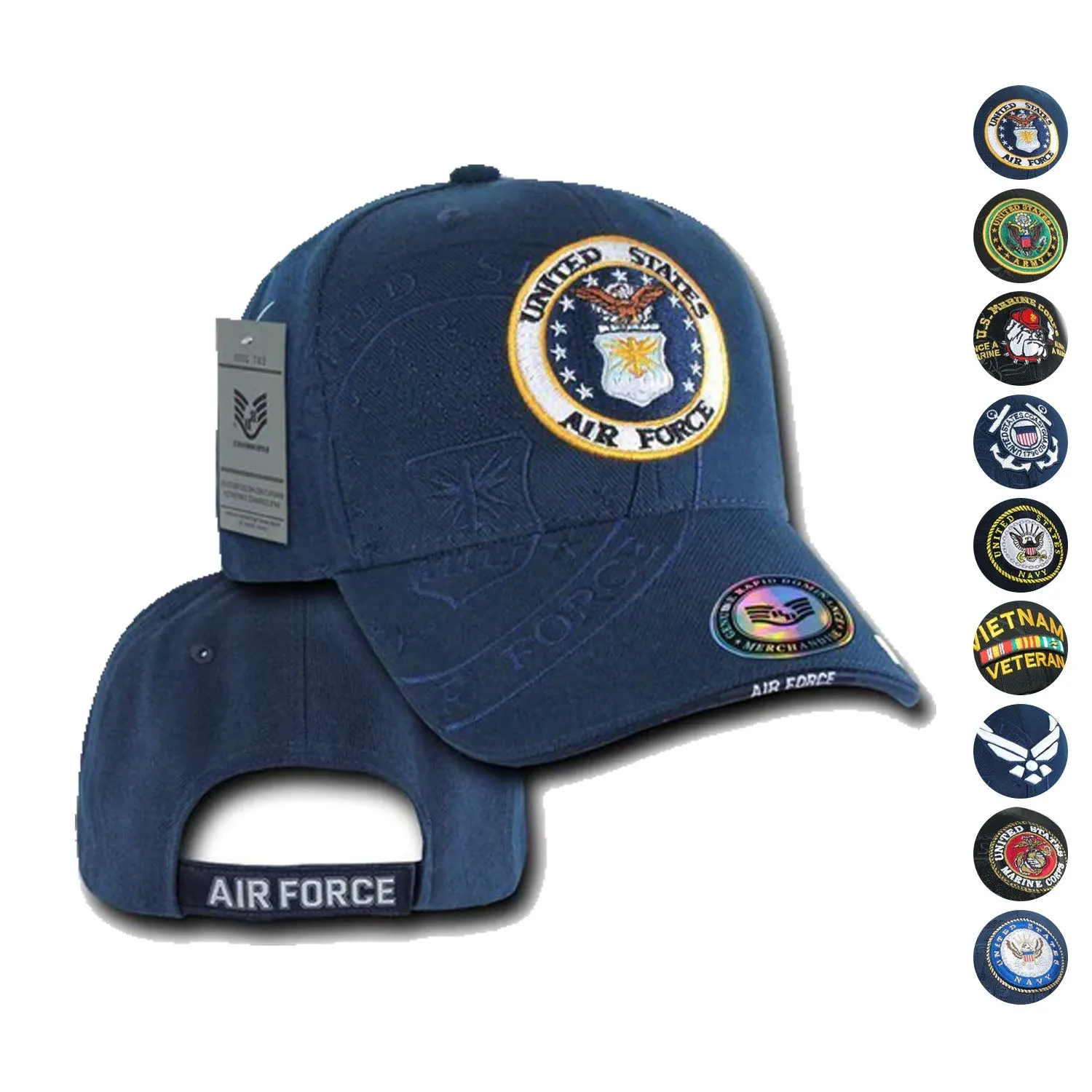 1 Dozen Shadow Embroidery US Military Vet Army Air Force Navy Marines Hats Caps